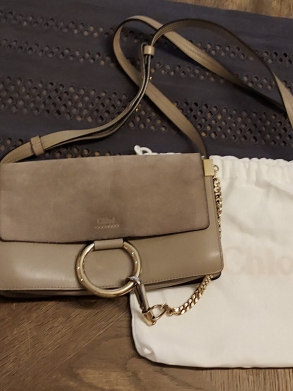 Chloé Faye Small Motty Grey Suede Leather Crossbody Shoulder Bag